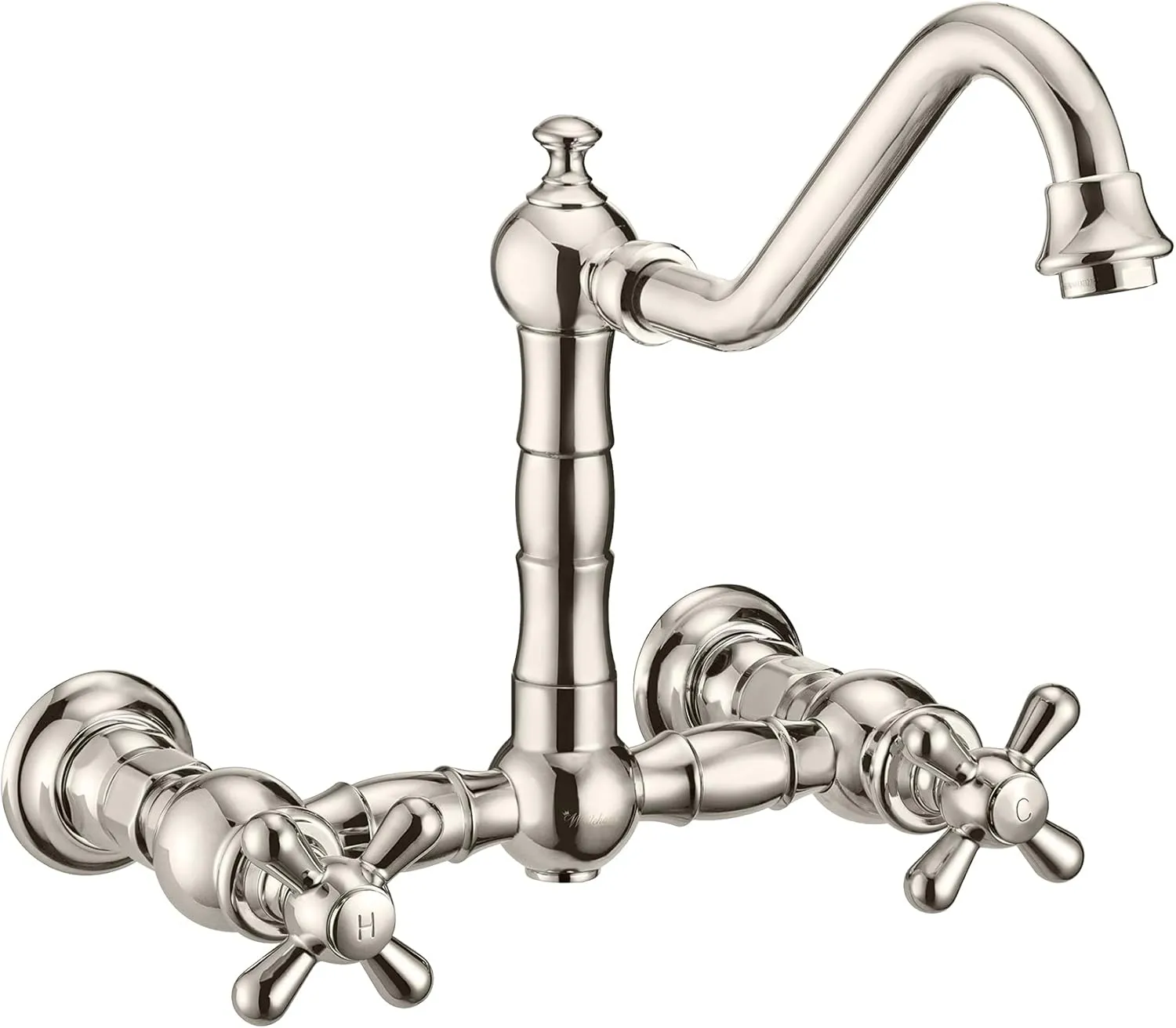 Whitehaus Kitchen Faucet; Brass Construction, Spout, Cross Handles, Side Spray; Polished Nickel