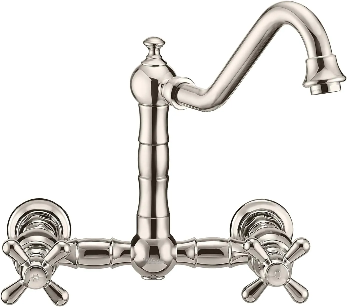 Whitehaus Kitchen Faucet; Brass Construction, Spout, Cross Handles, Side Spray; Polished Nickel