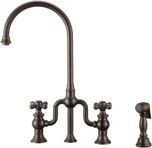 Whitehaus Kitchen Faucet; Gooseneck Swivel Spout, Cross Handles, Brass Side Spray; Oil Rubbed Bronze