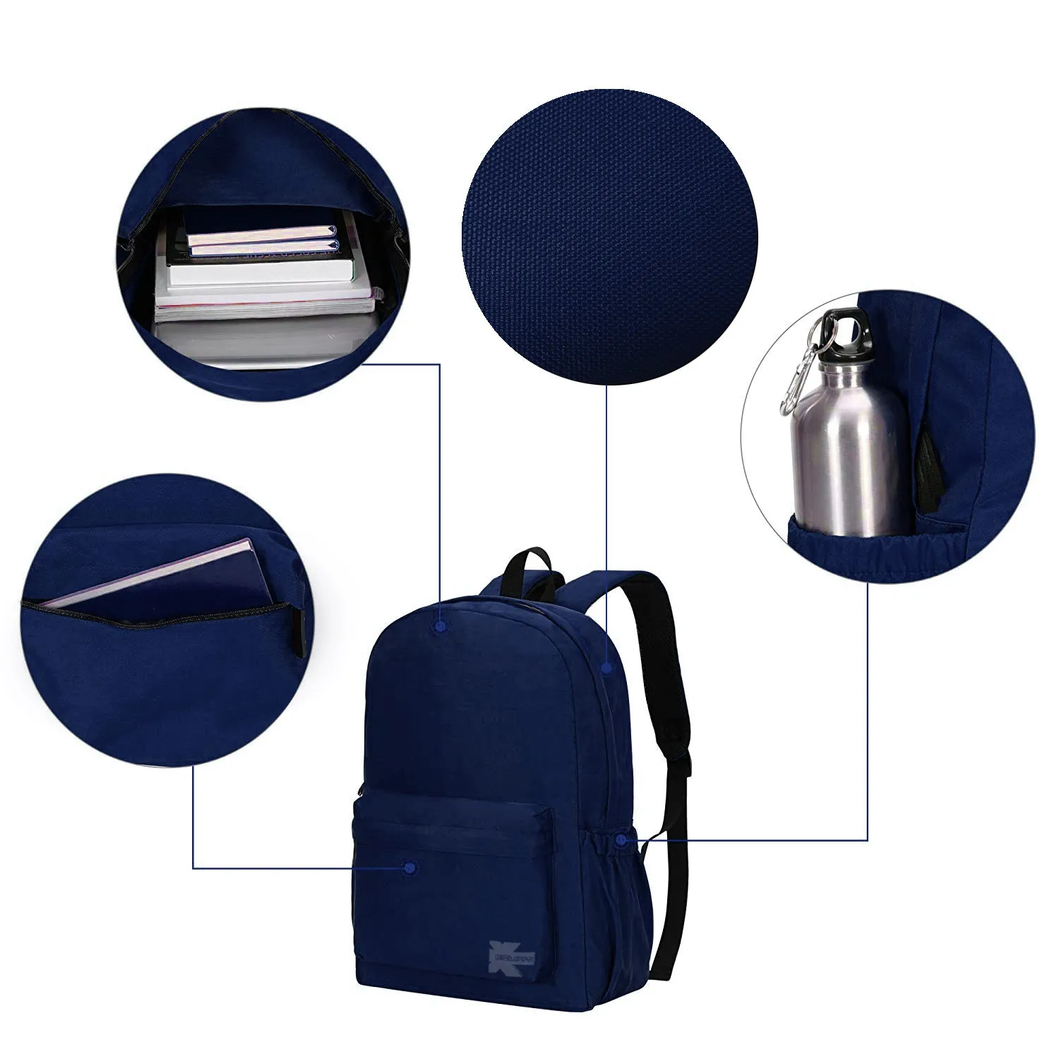 Wholesale Case Lot: 25 pcs Basic 18" School Backpack Simple Student School Bag Lightweight  |||   25 PACKS | $7.99 PER PACK