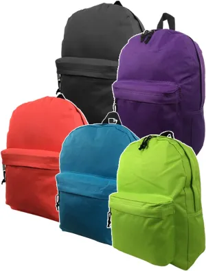 Wholesale Classic Backpack 16 inch Basic Bookbag Bulk Cheap Case Lot of 40pcs Simple Schoolbag Promotional Backpacks Non Profit Student Daypack Assorted Colors