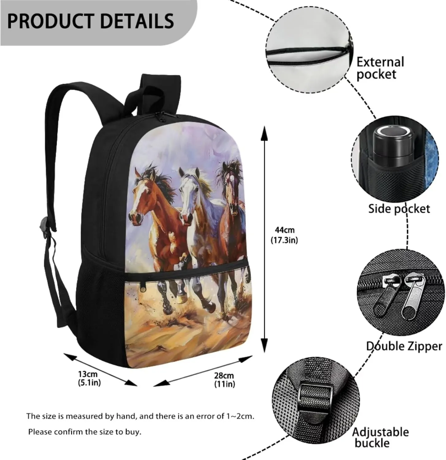 Wild Horse Backpack for School Boys 3 In 1 Primary School Bag and Lunch Bag Set with Pencil Case Elementary Middle Bookbag School Bag Packs for Kids Child Girls Daycare School Satchel