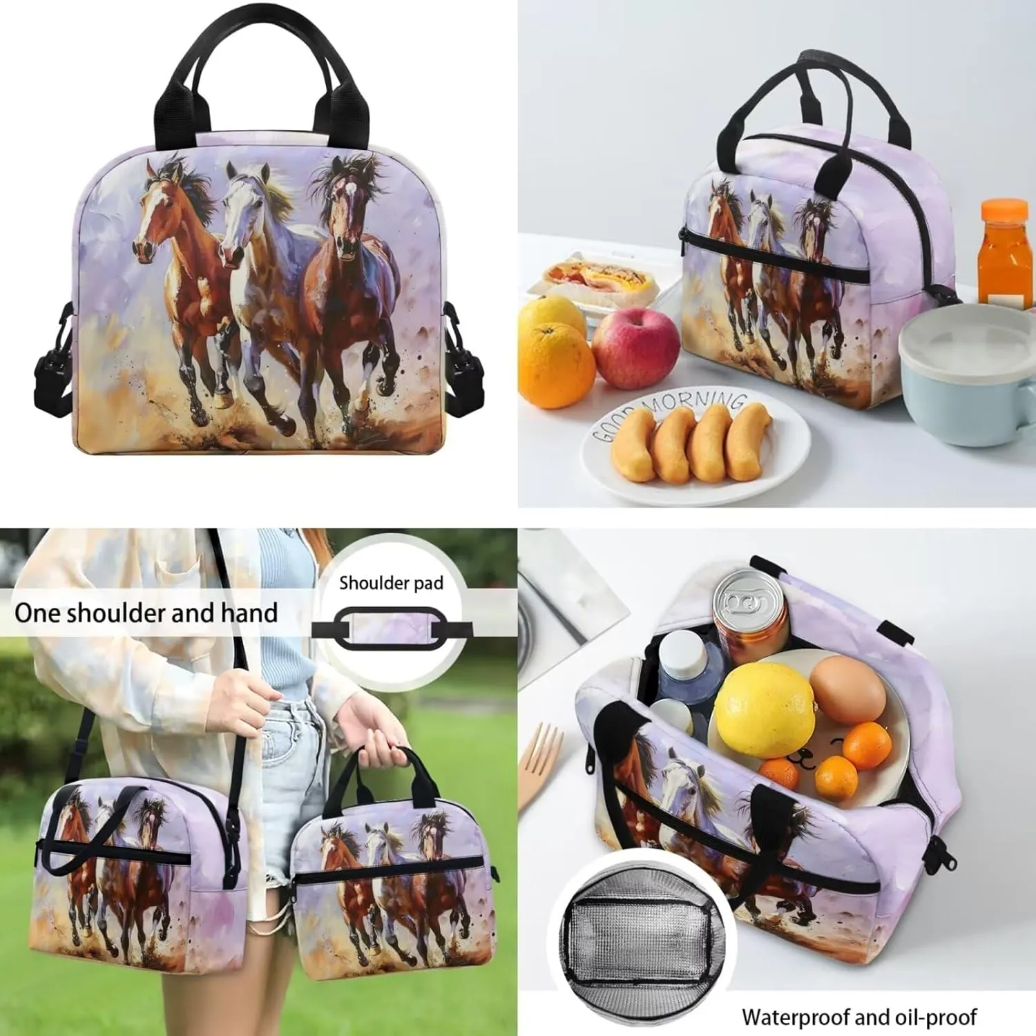 Wild Horse Backpack for School Boys 3 In 1 Primary School Bag and Lunch Bag Set with Pencil Case Elementary Middle Bookbag School Bag Packs for Kids Child Girls Daycare School Satchel