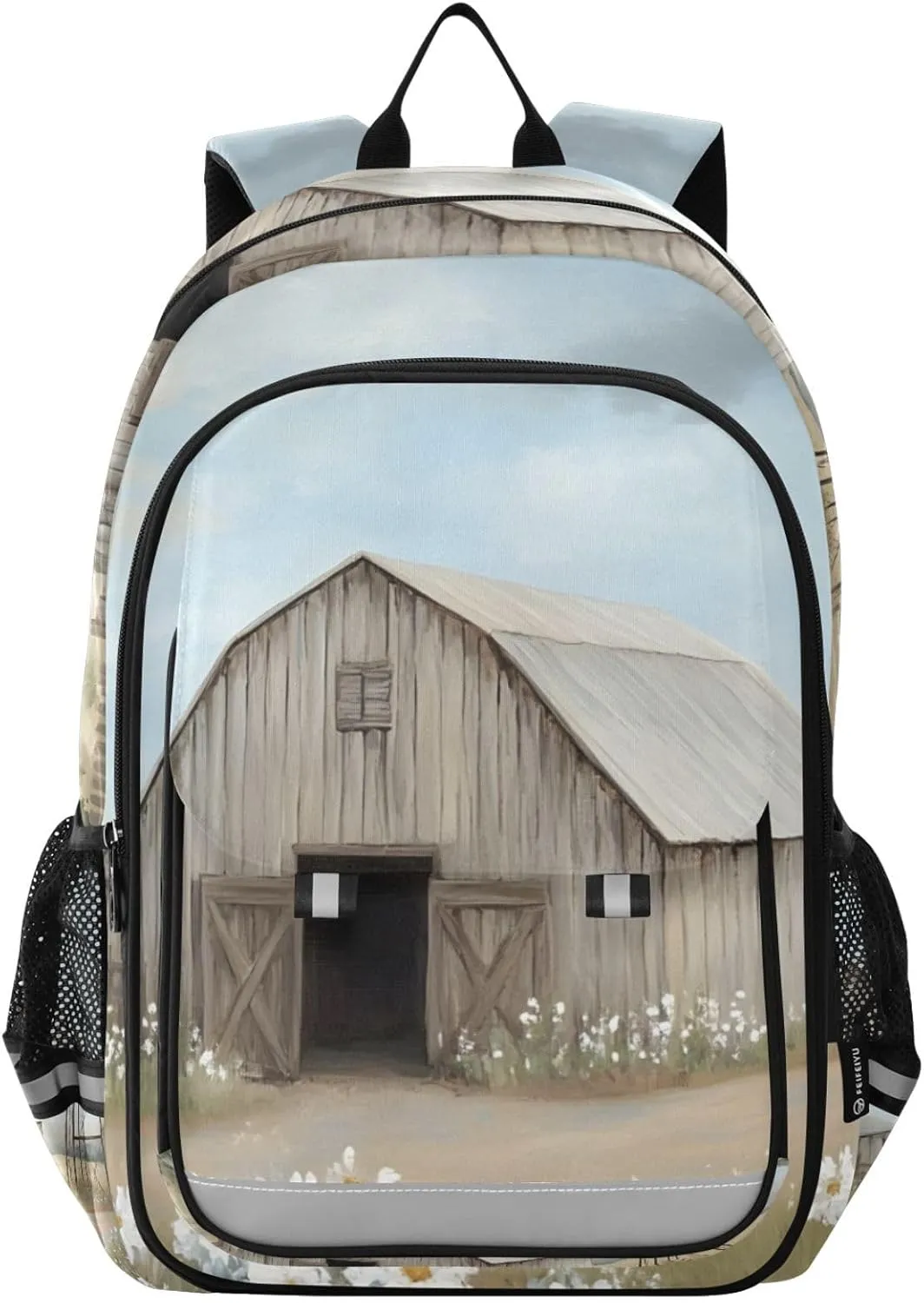Windmill Barn Daisy Landscape Large Backpack for Men Women Travel Laptop Daypack Book Bag Shoulder Bag Cute Cool Funny Backpack with Reflective Strip 12.9 ×17.7 In