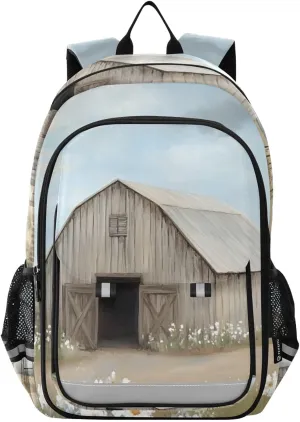 Windmill Barn Daisy Landscape Large Backpack for Men Women Travel Laptop Daypack Book Bag Shoulder Bag Cute Cool Funny Backpack with Reflective Strip 12.9 ×17.7 In