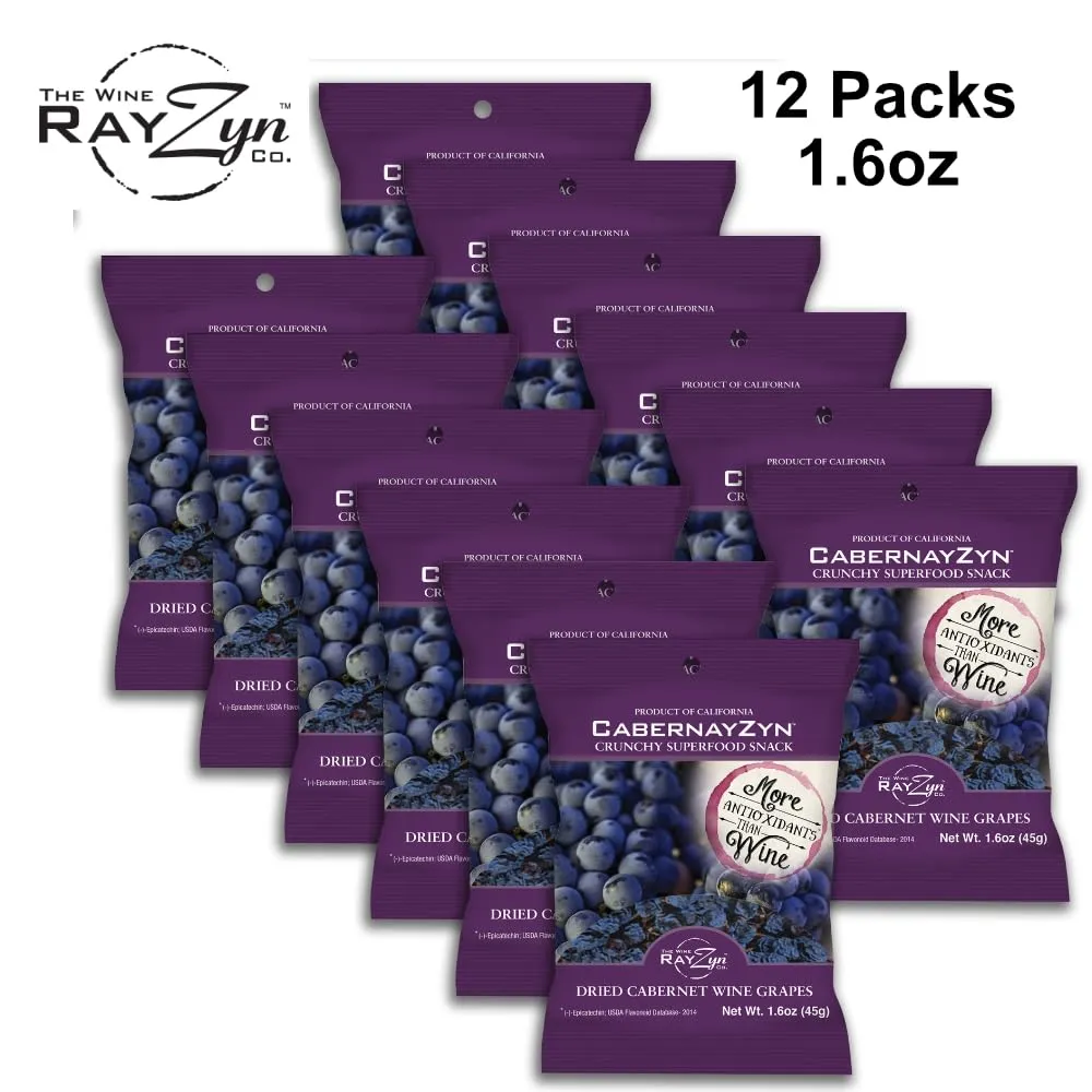 Wine RayZyn® CabernayZyn® | Nature's Most Antioxidant-Rich Superfood for a Healthy Heart and Life | Made from Dried California Cabernet Wine Raisins®| Alcohol-Free with the Health Benefits of a Glass of Wine | Healthy Raisin (Pack of 12)