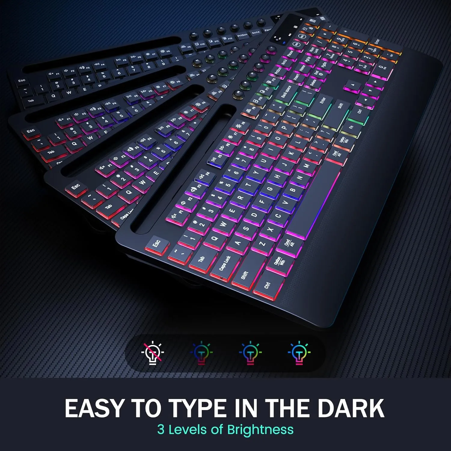 Wireless Keyboard and Mouse Combo - Dual System RGB Backlit Mouse and Keyboard,2.4G Rechargeable,Full-Sized Ergonomic Silent Design with Phone Holder for Windows Mac PC Laptop (Black-V2)