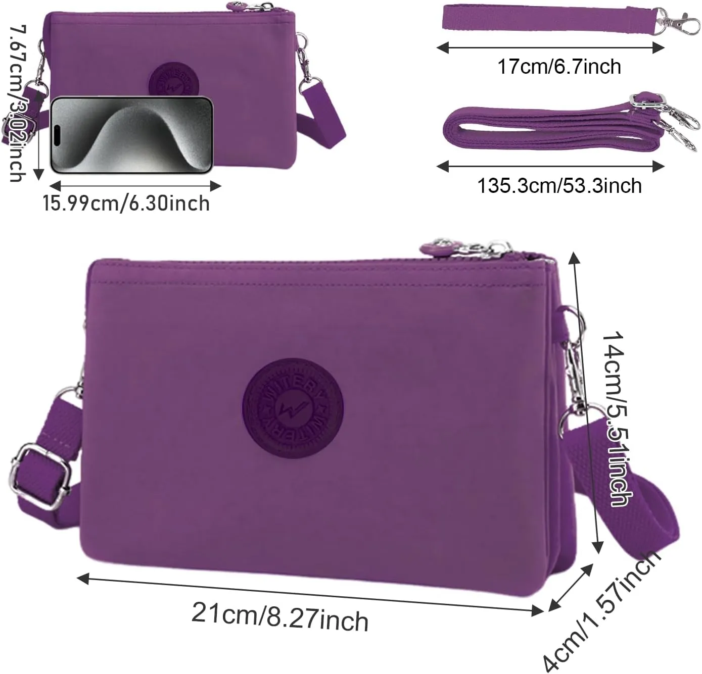WITERY Wristlet Purse for Women - Waterproof Nylon Multi Pocket Small Clutch Purse with Shoulder and Wrist Straps