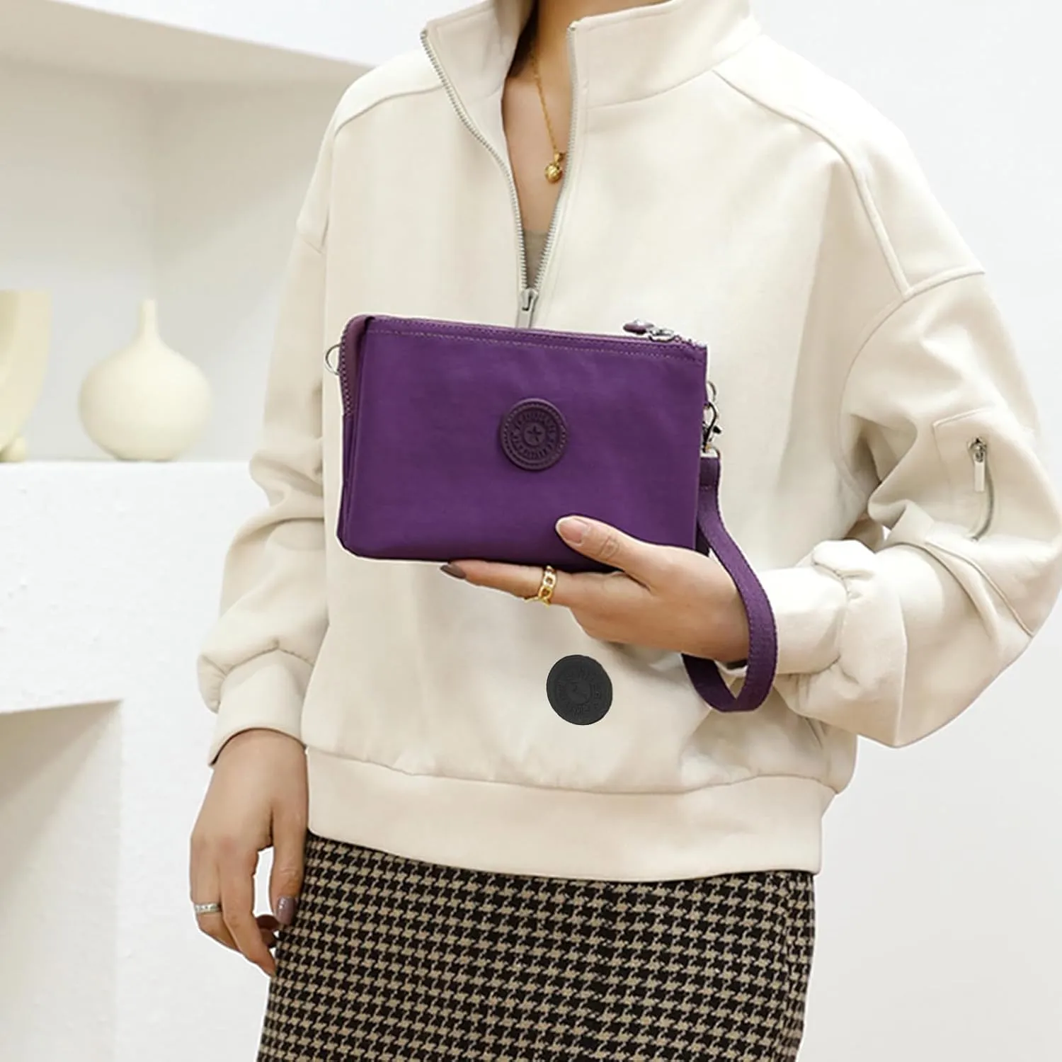 WITERY Wristlet Purse for Women - Waterproof Nylon Multi Pocket Small Clutch Purse with Shoulder and Wrist Straps