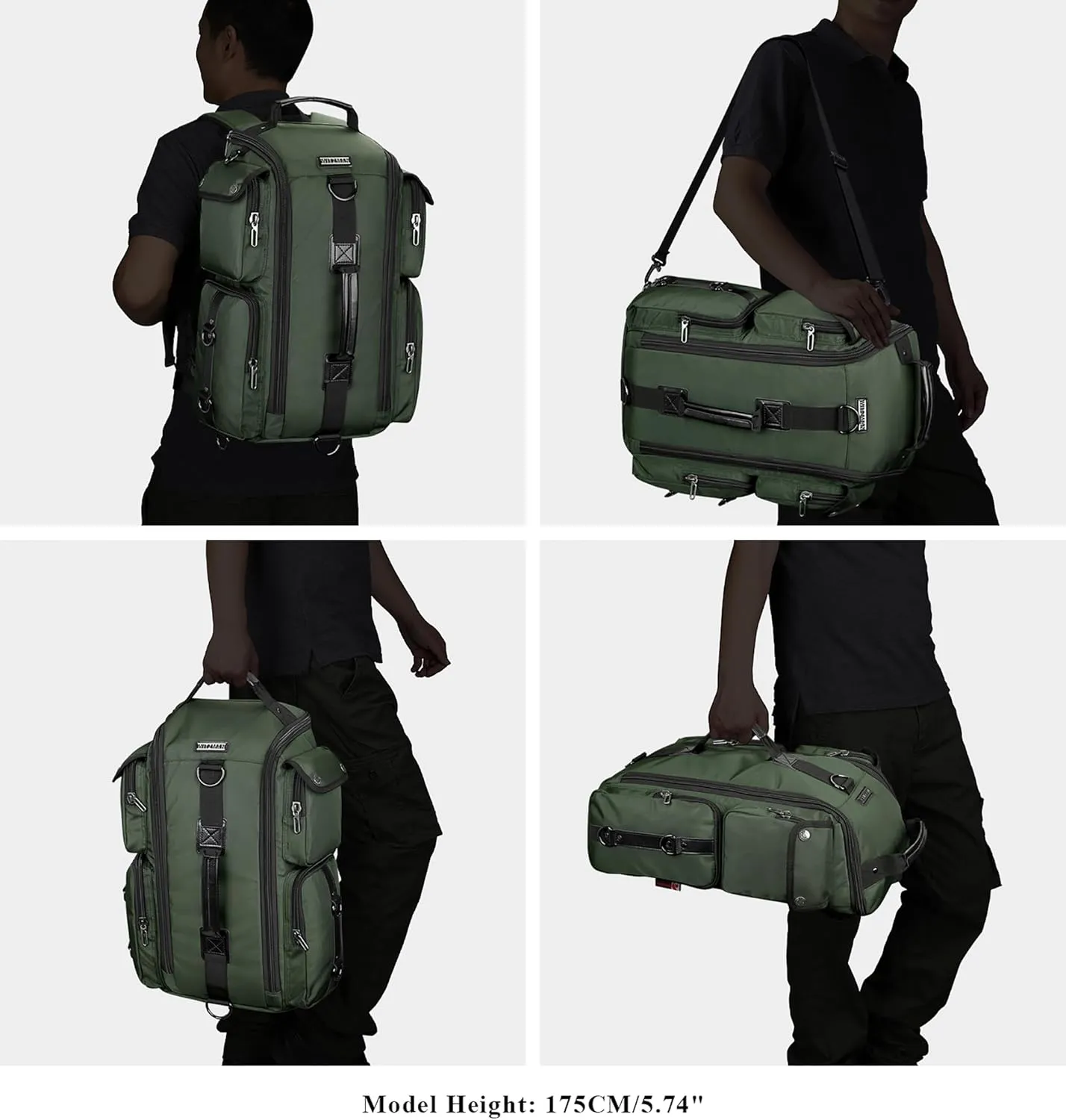 WITZMAN Travel Backpack for Men Carry On Backpack Duffel Bag Large Capacity Laptop Backpack 17 Inch (6695 Army Green)
