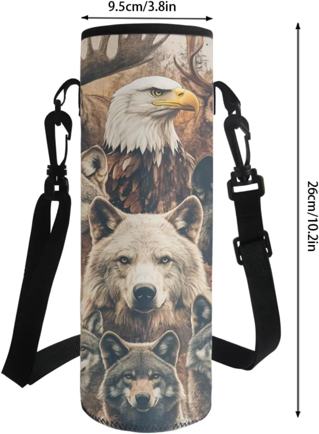 Wolf Elk Eagle Pattern School Backpack 4Pcs Set 17" School Bag with Thermal Lunch Bag Pencil Case and Water Bottle Holder Back to School Gift for Kids