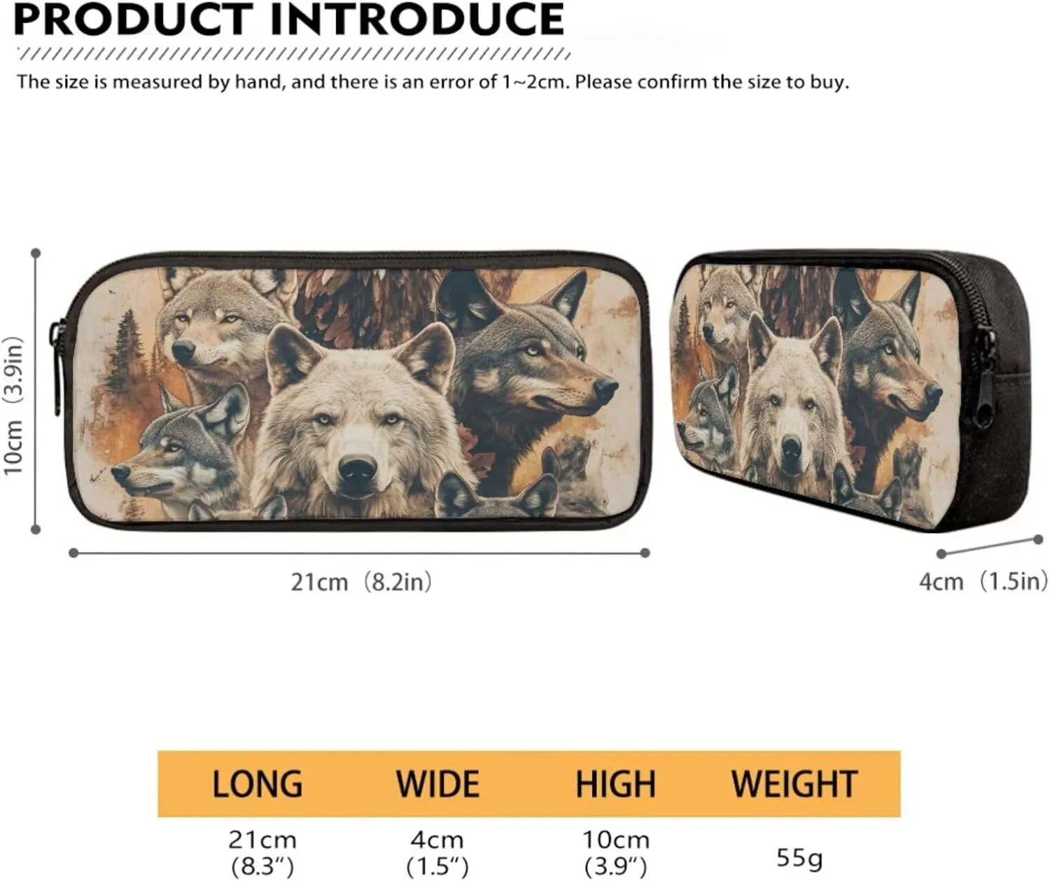 Wolf Elk Eagle Pattern School Backpack 4Pcs Set 17" School Bag with Thermal Lunch Bag Pencil Case and Water Bottle Holder Back to School Gift for Kids