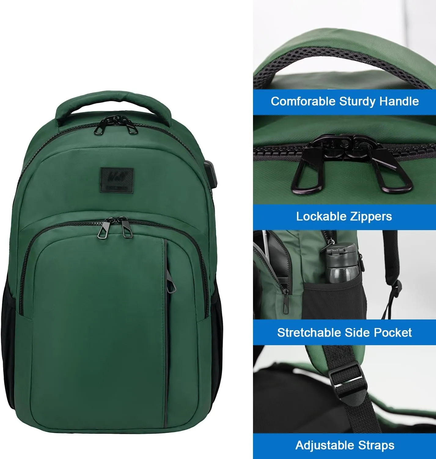 WOLT Laptop Backpack for Men Women for 15.6 Inch and 17 Inch Notebook, Travel Backpack Carry On Flight Approved with Computer Compartment, College Bookbag with USB Charging Port (Green)