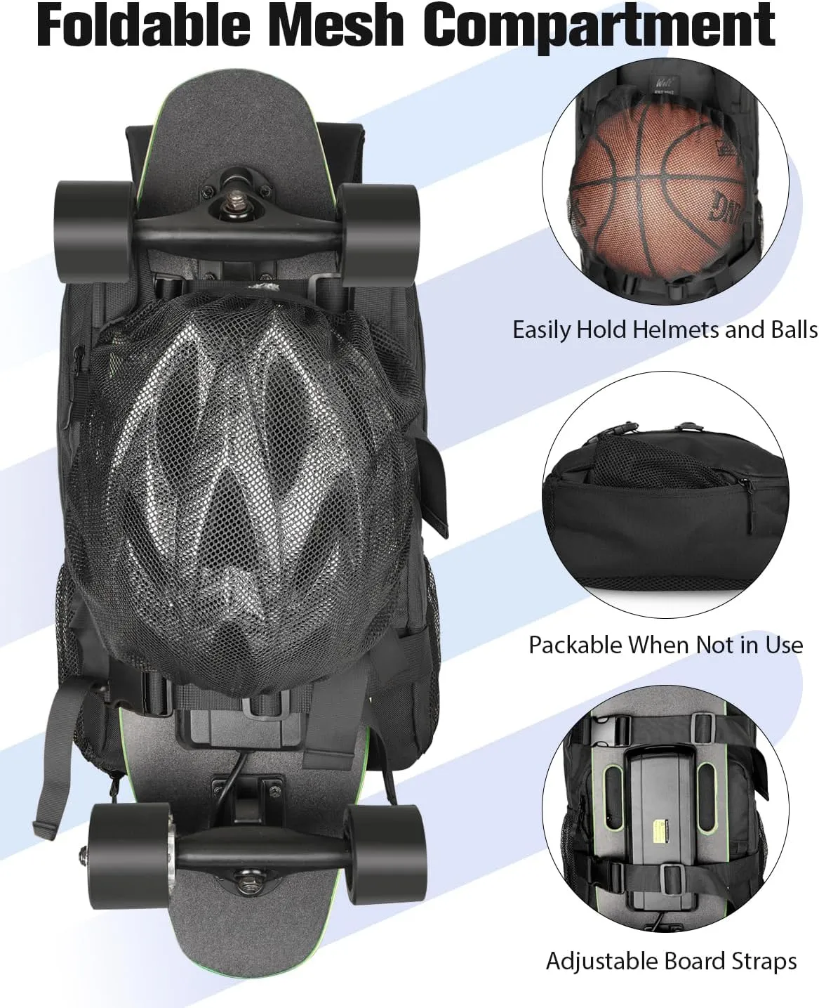 WOLT Skateboard Backpack, 15.6 Inch Laptop Backpack for Men Women, Sports Backpack with Ball Holder