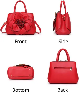 Women Flower Top Handle Handbag Purse PU Leather Satchel Petal Crossbody Shoulder Bag Tote