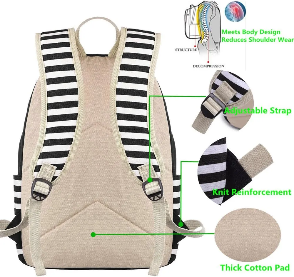 Women Laptop Backpack High School Bookbag 15.6 inch Casual Travel College Canvas with USB Charging Port (4-Black)