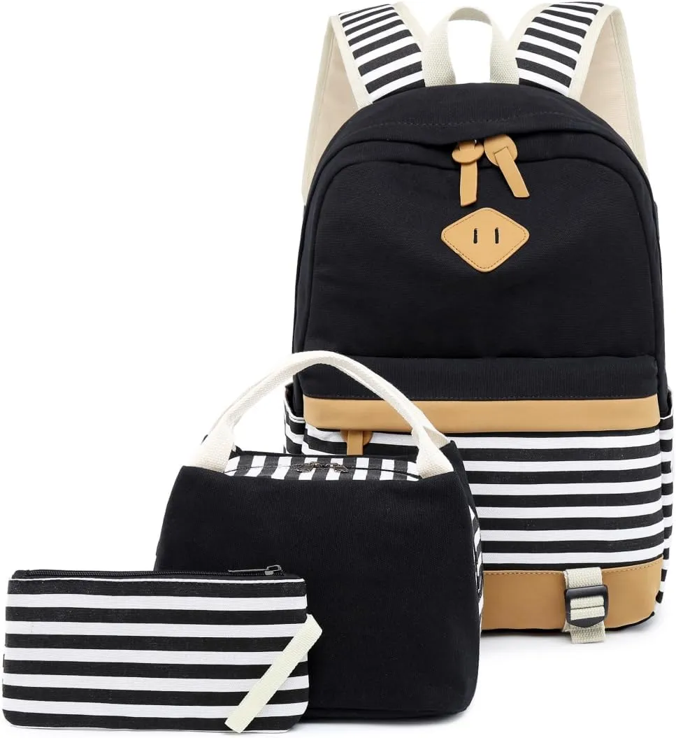 Women Laptop Backpack High School Bookbag 15.6 inch Casual Travel College Canvas with USB Charging Port (4-Black)