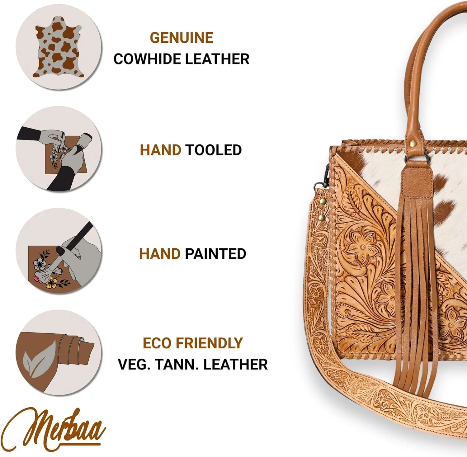 Women Natural Cowhide Leather Hand Bag With Adjustable Detachable Strap | Leather Handbag | Purse | Side Sling Bag