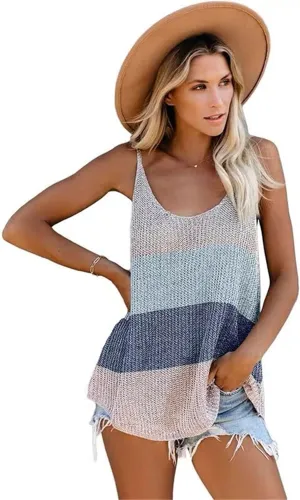 Women Summer Spaghetti Strap Tank Tops Vacation Modest Blouse Lightweight Solid Color T-Shirt