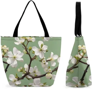 Women Tote Bags with Handles Dogwood Blossoms Shoulder Bag with Zipper Handbags Shopping Bags Travel Bag Beach Bag Reusable Grocery Bag for Swim Holiday Gift
