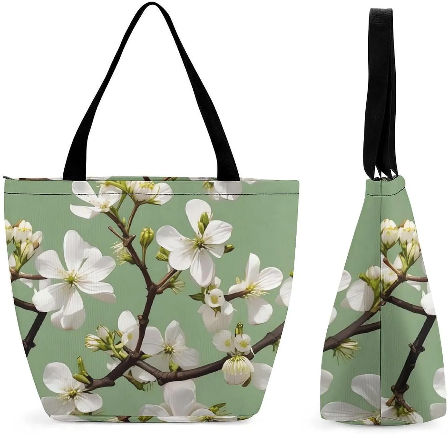 Women Tote Bags with Handles Dogwood Blossoms Shoulder Bag with Zipper Handbags Shopping Bags Travel Bag Beach Bag Reusable Grocery Bag for Swim Holiday Gift