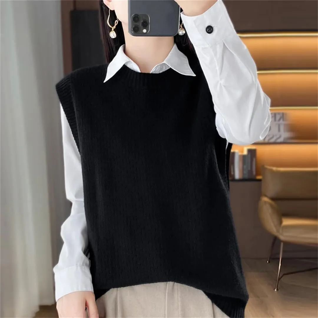 Women's Cashmere Vest Knitted Sweater Tank Top Spring Autumn Sleeveless Sweater Pullover