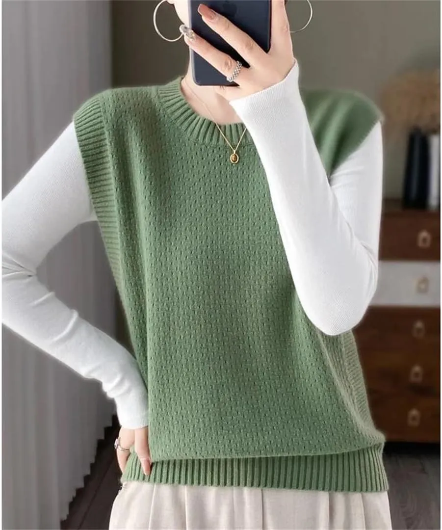 Women's Cashmere Vest Knitted Sweater Tank Top Spring Autumn Sleeveless Sweater Pullover