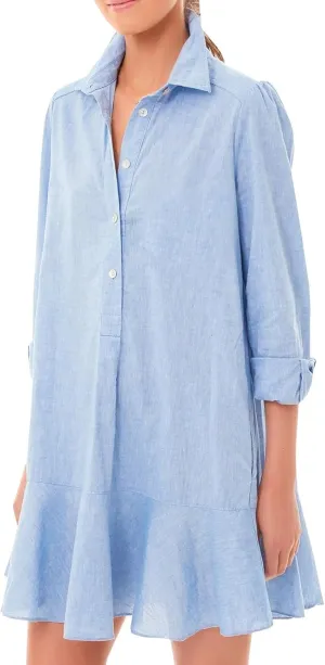 Womens Casual Button Down Shirt Dress Long Sleeve Collared Pleated Swing Mini Dresses Tunic Blouse Top