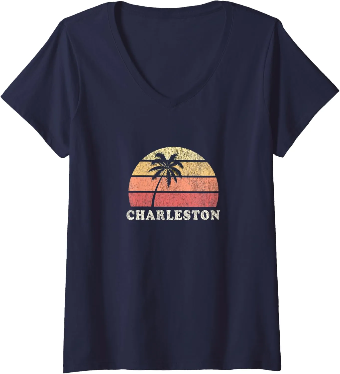 Womens Charleston SC Vintage 70s Retro Throwback Design V-Neck T-Shirt