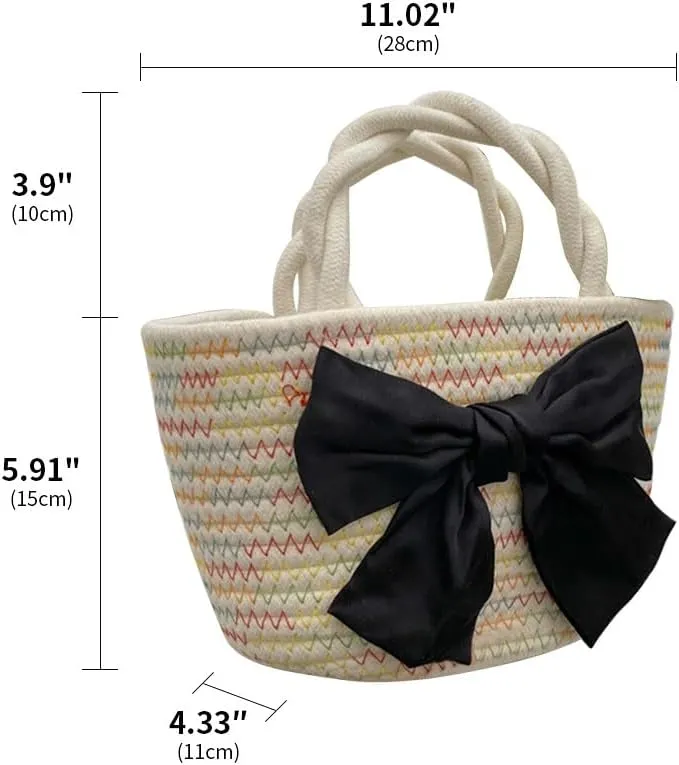 Women’s Cotton Tote Bags Handmade Tote Handbags with Bow Twisted Handles Summer Beach Bag Travel Shopping Handbag