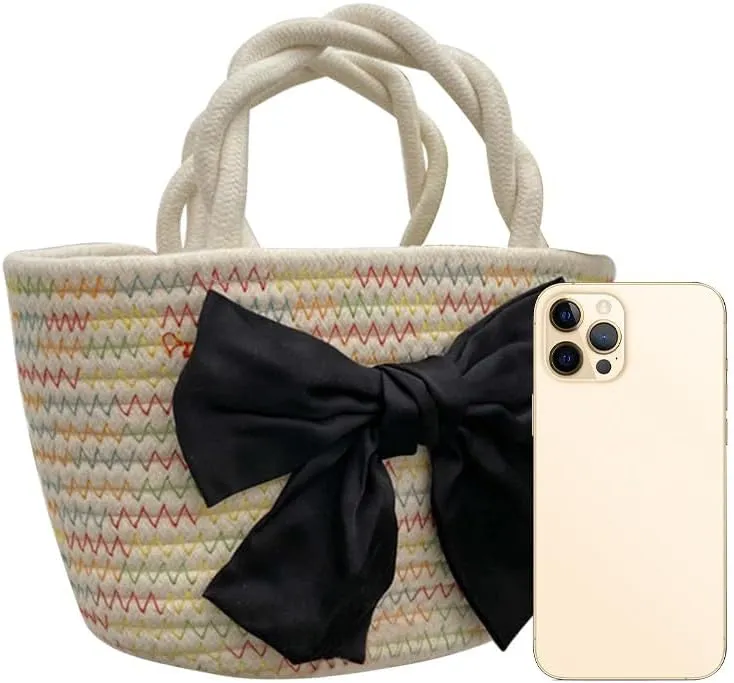 Women’s Cotton Tote Bags Handmade Tote Handbags with Bow Twisted Handles Summer Beach Bag Travel Shopping Handbag