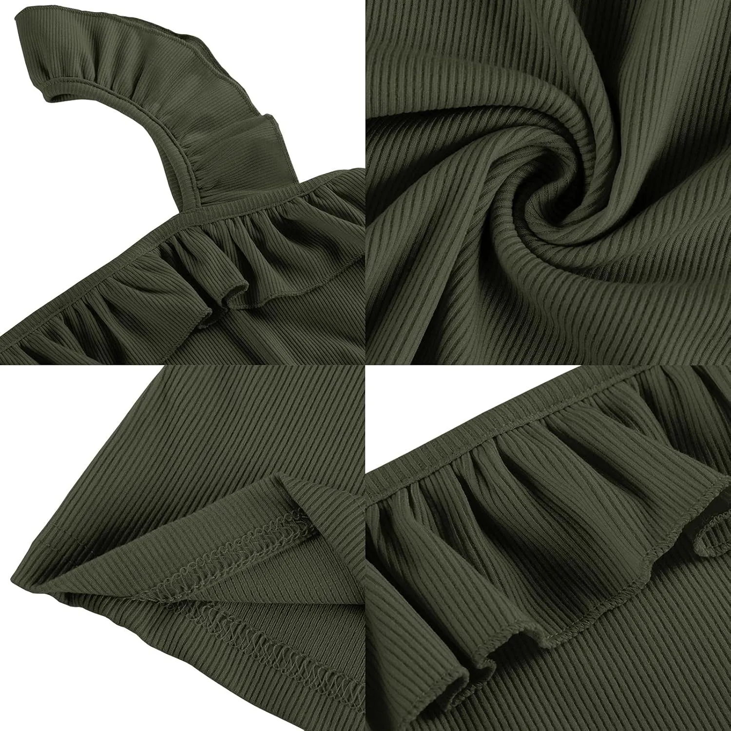 Womens Cute Sleeveless Tank Tops Ruffle Strap Square Neck Blouse Solid Color Knitted Camisole