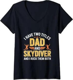 Womens Dad and Skydiver Retro Parachuting Vintage Skydiving V-Neck T-Shirt