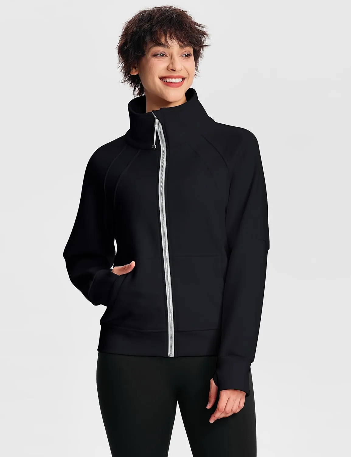 Womens Fleece Lined Half Zip Pullover Cotton Winter Warm Scuba Sweatshirt for Women with Thumbhole Pocket