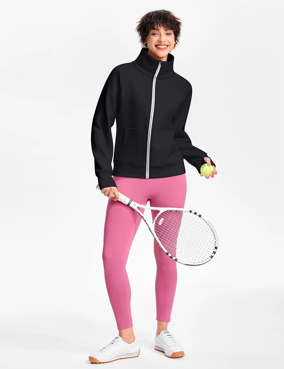 Womens Fleece Lined Half Zip Pullover Cotton Winter Warm Scuba Sweatshirt for Women with Thumbhole Pocket