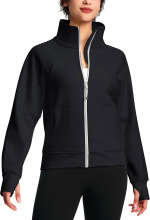 Womens Fleece Lined Half Zip Pullover Cotton Winter Warm Scuba Sweatshirt for Women with Thumbhole Pocket