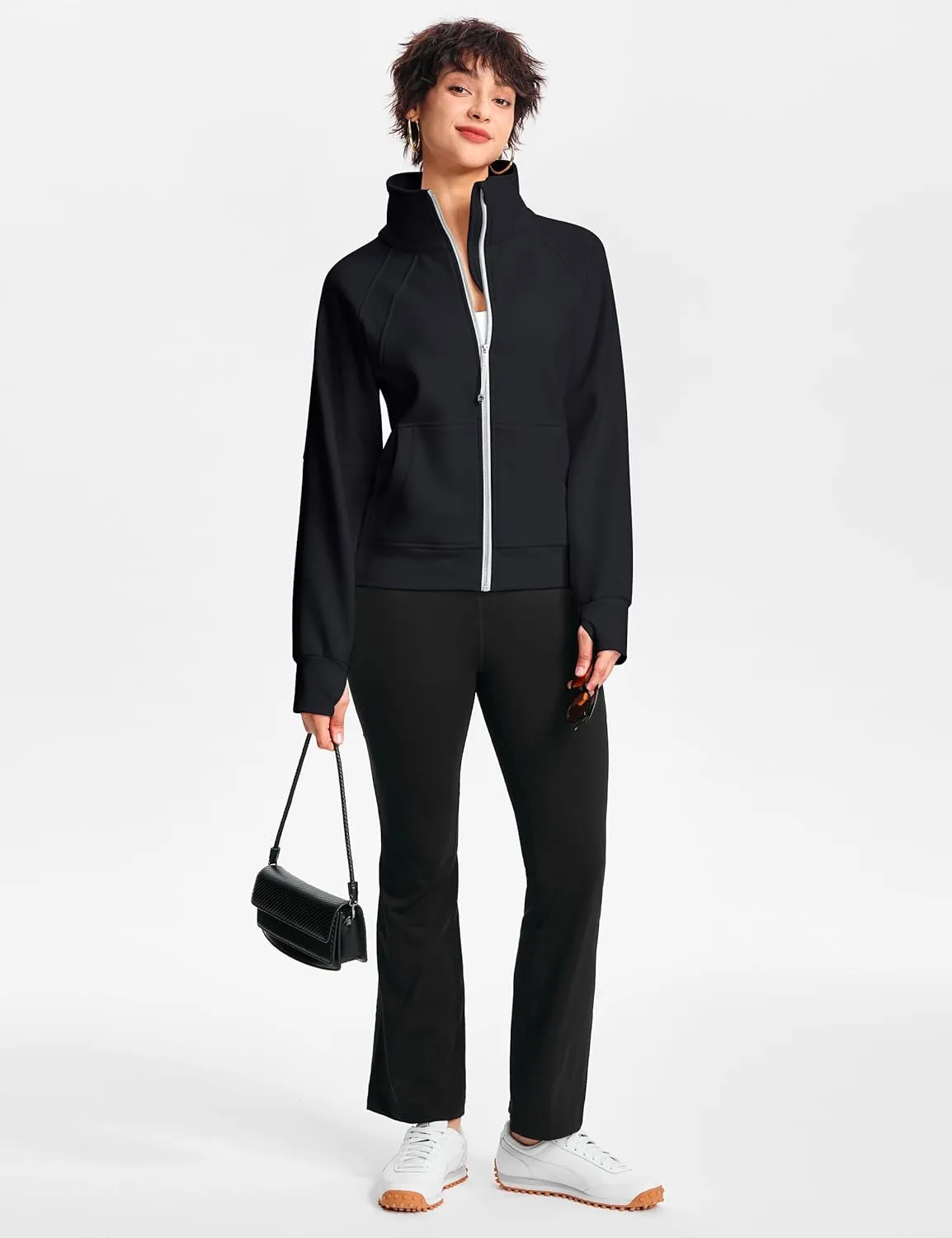 Womens Fleece Lined Half Zip Pullover Cotton Winter Warm Scuba Sweatshirt for Women with Thumbhole Pocket
