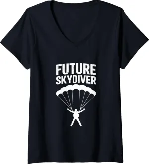 Womens Future Skydiver Parachuting Skydiving V-Neck T-Shirt
