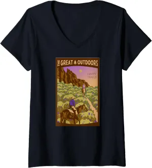 Womens Horseback Riding Vintage Travel Poster V-Neck T-Shirt