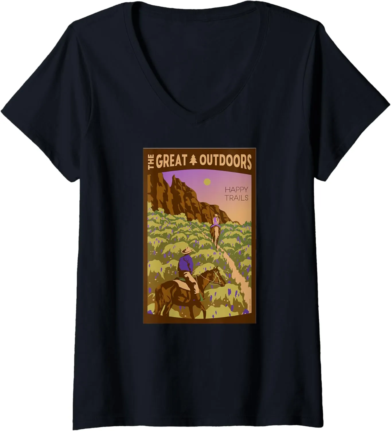 Womens Horseback Riding Vintage Travel Poster V-Neck T-Shirt