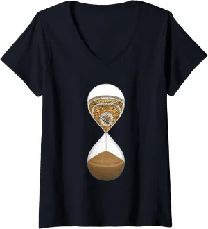 Womens Hourglass Passage Vintage Pocket Watch Time Travel V-Neck T-Shirt
