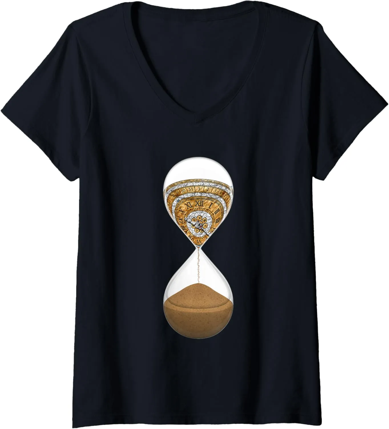 Womens Hourglass Passage Vintage Pocket Watch Time Travel V-Neck T-Shirt