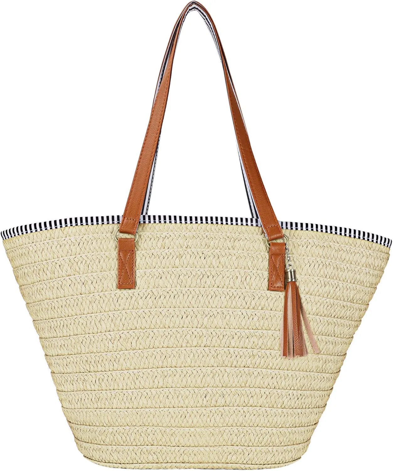 Womens Large Straw Shoulder Bag Beach Tote Handbag Purse with Tassel for Summer