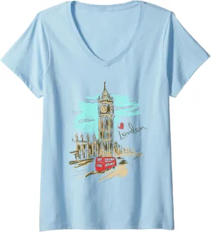 Womens London England Vintage - Retro Souvenir Travel Love London V-Neck T-Shirt