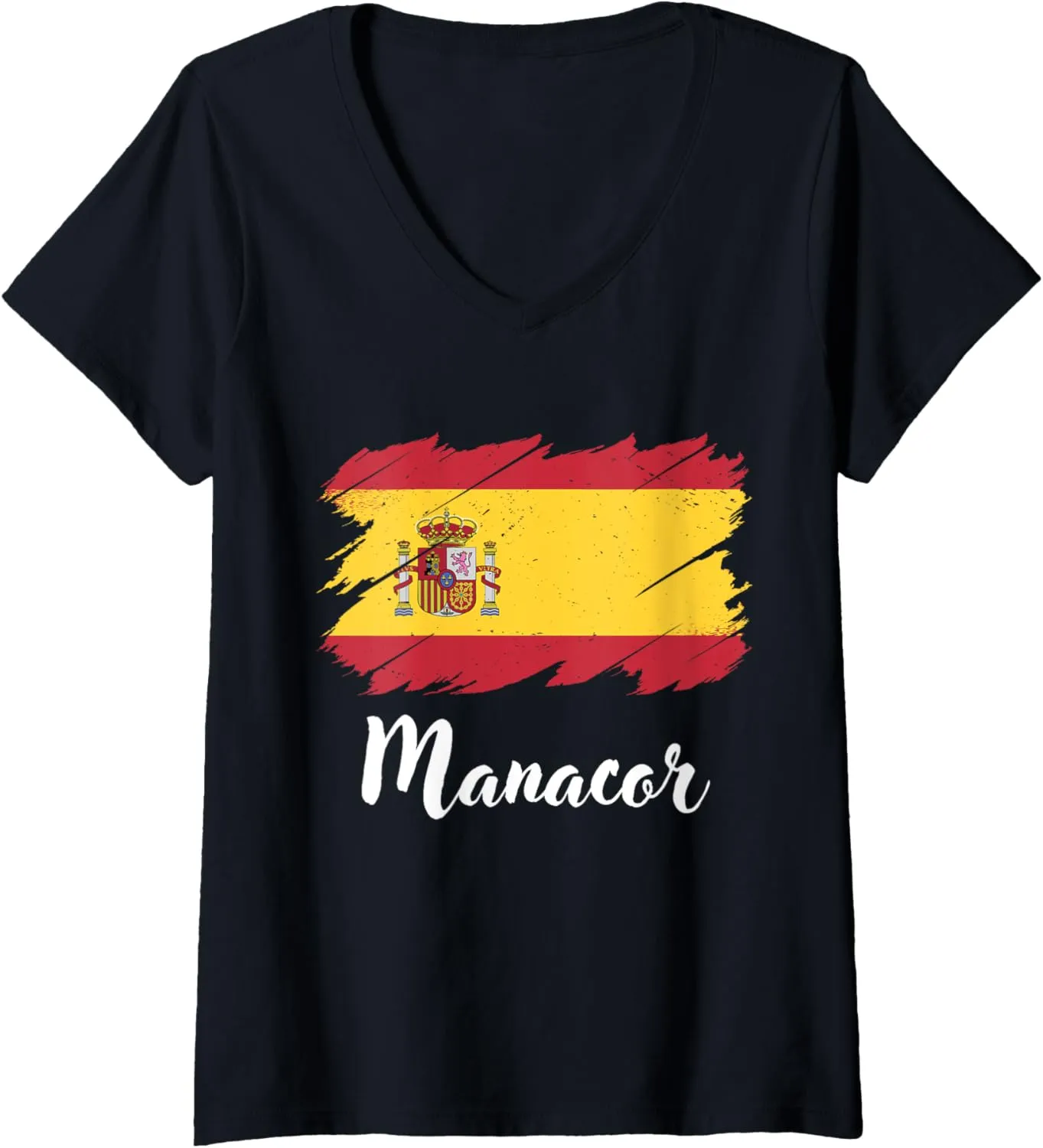 Womens Manacor Spain, Spanish Flag, Manacor V-Neck T-Shirt