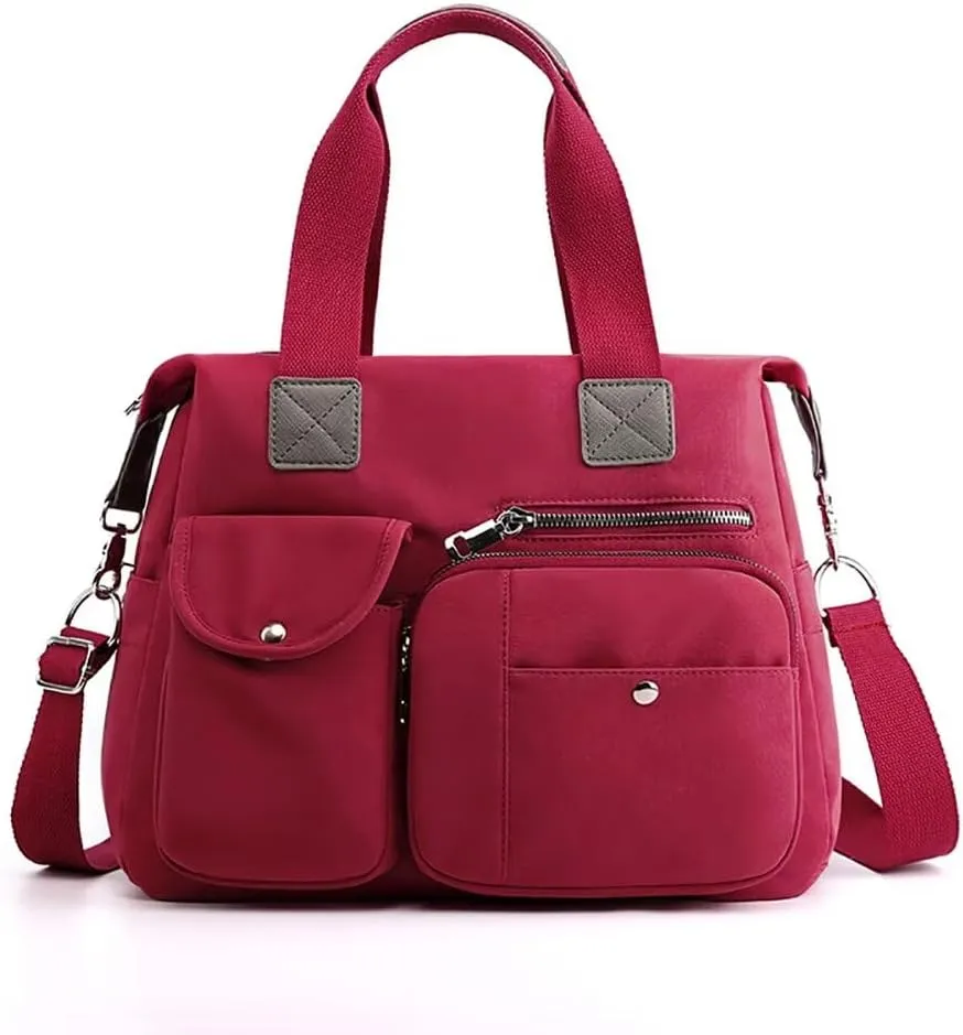 Women’s Nylon Crossbody Bag Multi Pocket Satchel Lightweight Shoulder Bag Large Capacity Tote Handbag for Travel Work