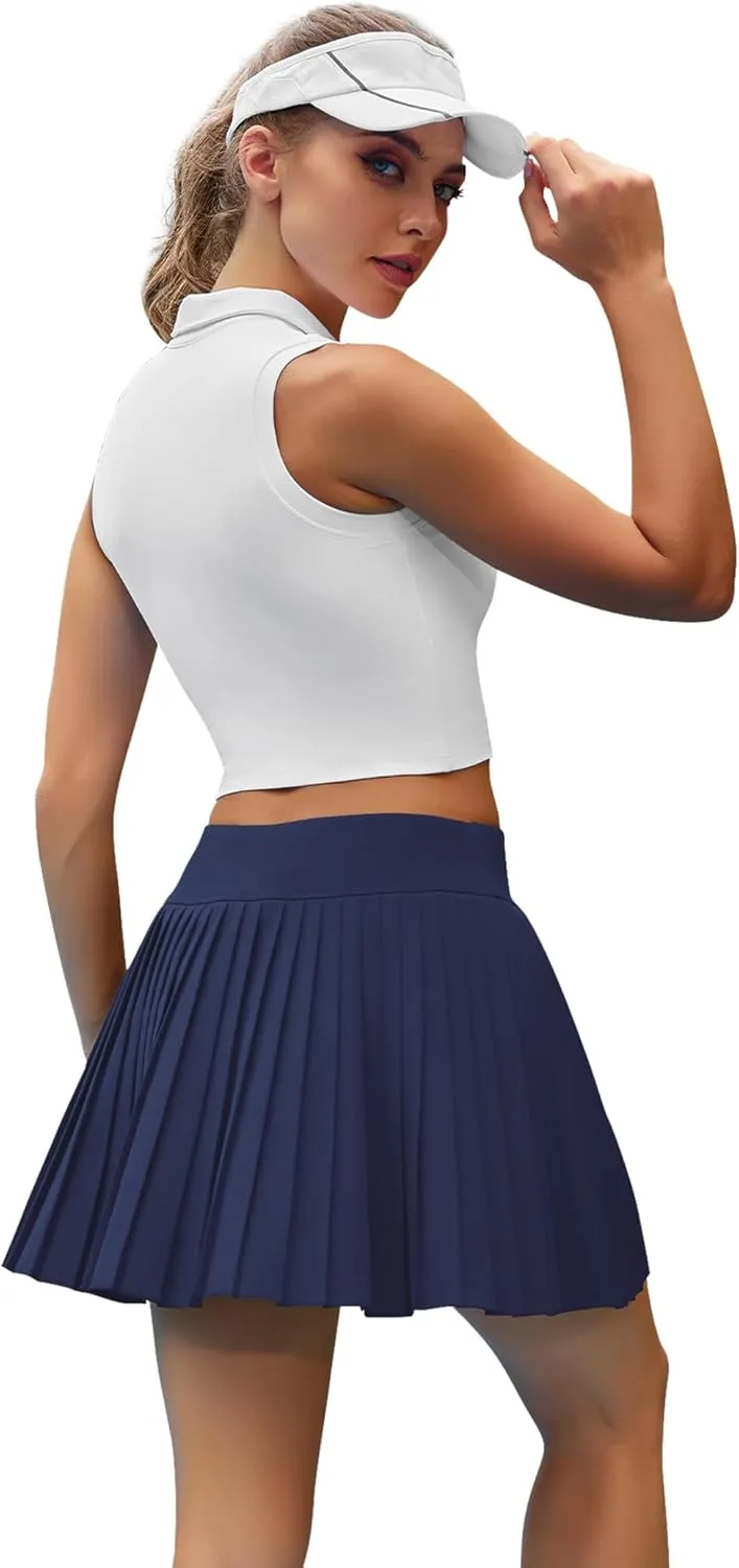 Womens Pleated Tennis Skirts with Pocket Shorts High Waisted Skorts Lightweight Golf Skirt Flowy Athletic Skort