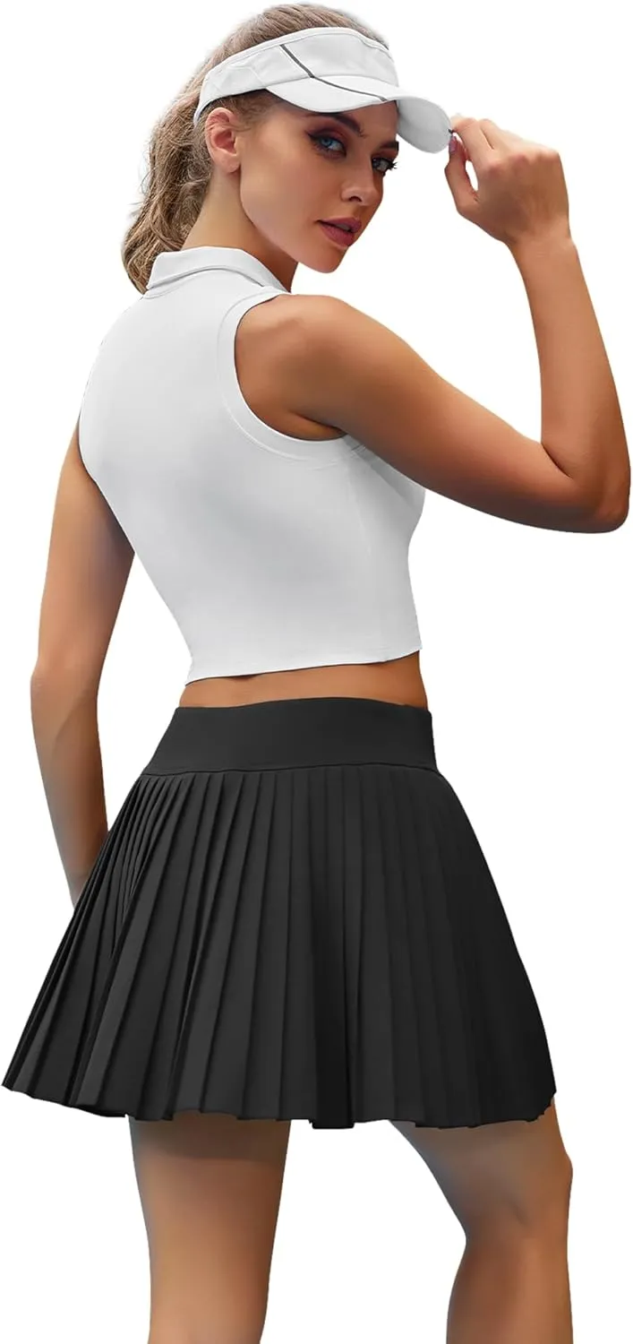 Womens Pleated Tennis Skirts with Pocket Shorts High Waisted Skorts Lightweight Golf Skirt Flowy Athletic Skort