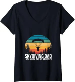 Womens Retro Skydiver Dad Parachuting Skydiving V-Neck T-Shirt