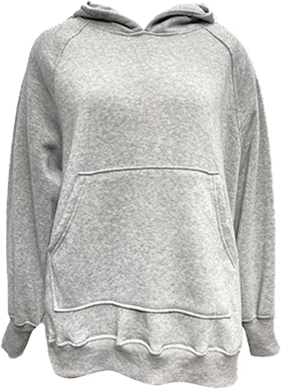 Womens Side Split Oversized Hoodies Sweatshirt Casual Solid Loose Fit Raglan Sleeve Pullover Tops with Kangroo Pocket